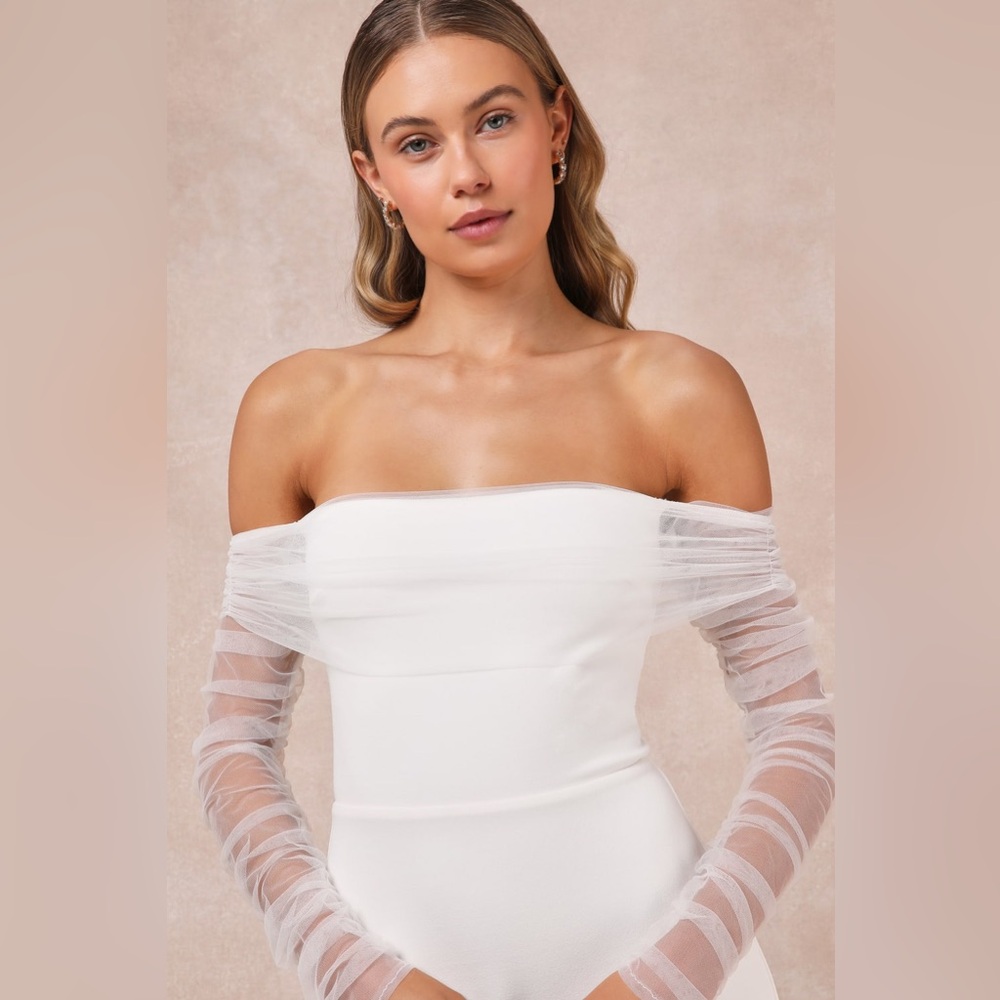 Lulus Beautifully Beloved White Mesh Off-the-Shoulder Maxi Dress - Picture 5 of 7